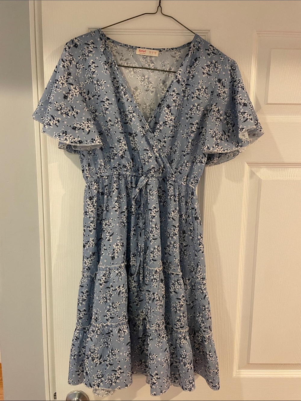 ROMWE Powder Blue Floral Wrap-Style Dress